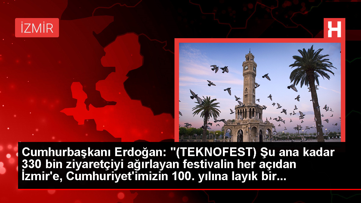 Cumhurbaşkanı Erdoğan: "(TEKNOFEST) Şu ana kadar 330 bin ziyaretçiyi ağırlayan festivalin her açıdan İzmir'e, Cumhuriyet'imizin 100. yılına layık bir...