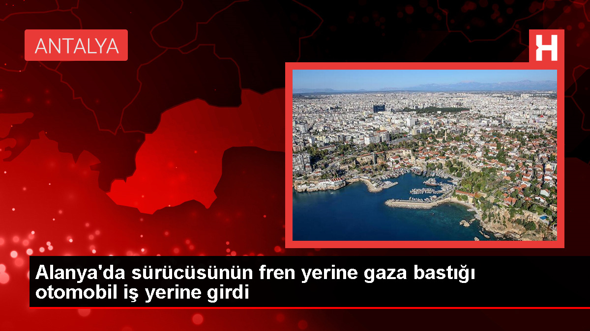 Alanya'da sürücüsünün fren yerine gaza bastığı otomobil iş yerine girdi