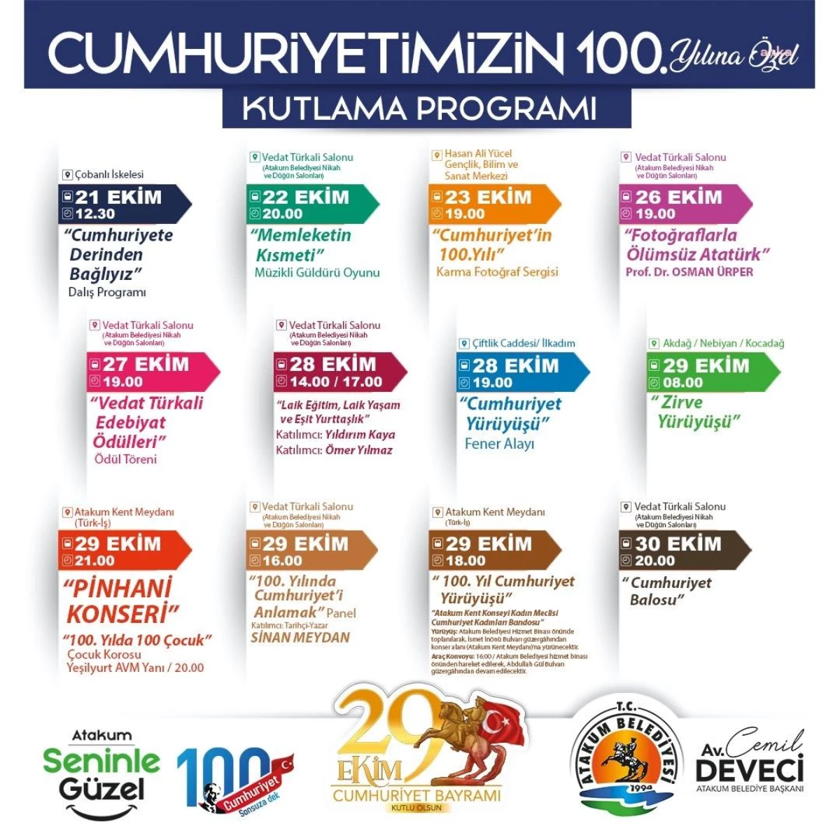 Atakum'da Cumhuriyet'in 100. Yıl Dönümü Kutlamaları