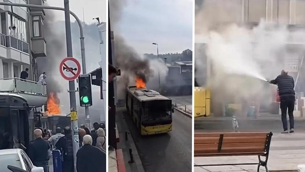 Beykoz'da İETT otobüsünün motor kısmında yangın çıktı