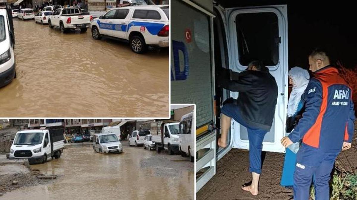 Bitlis'te şiddetli sağanak! Selde mahsur kalan aile kurtarıldı