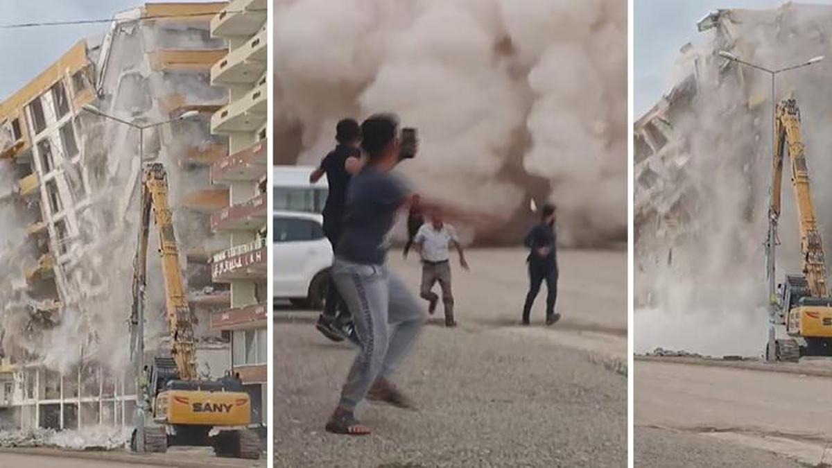 Hatay'da on katlı binanın yıkımında panik kamerada