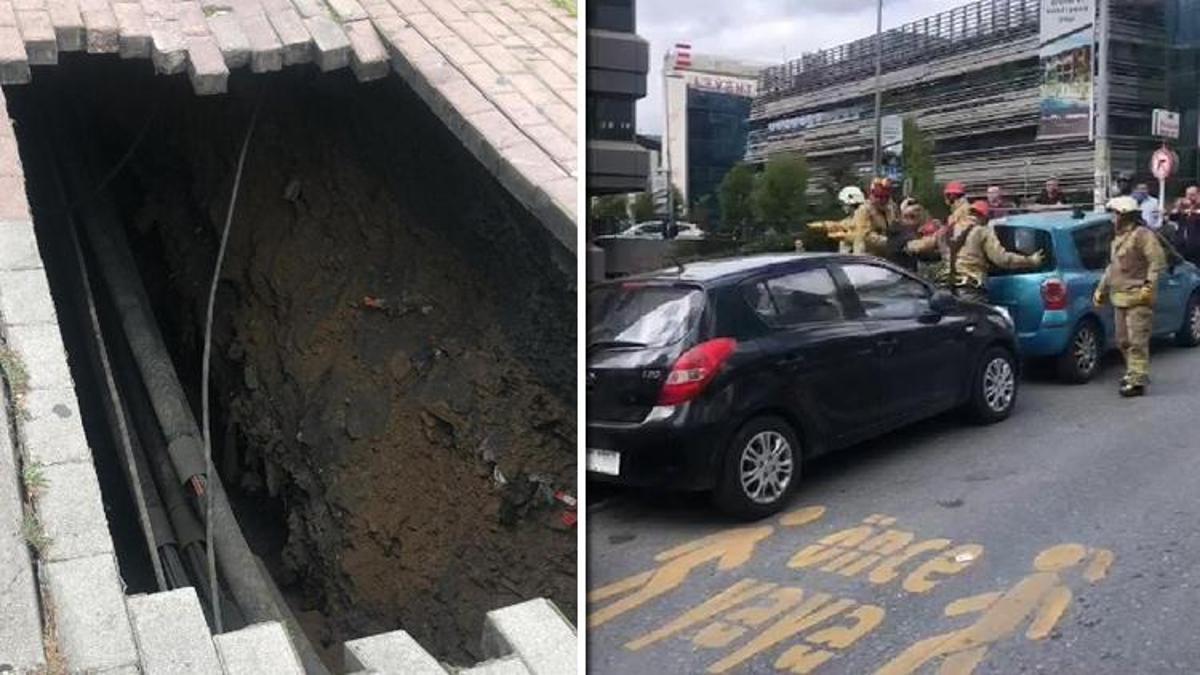 Şişli'de kaldırım çöktü: 1 kadın göçüğün içine düştü