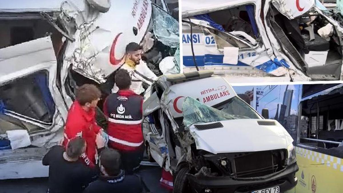 İstanbul'da D-100'de kaza! İETT otobüsüne ve otomobile çarpan ambulans hurdaya döndü