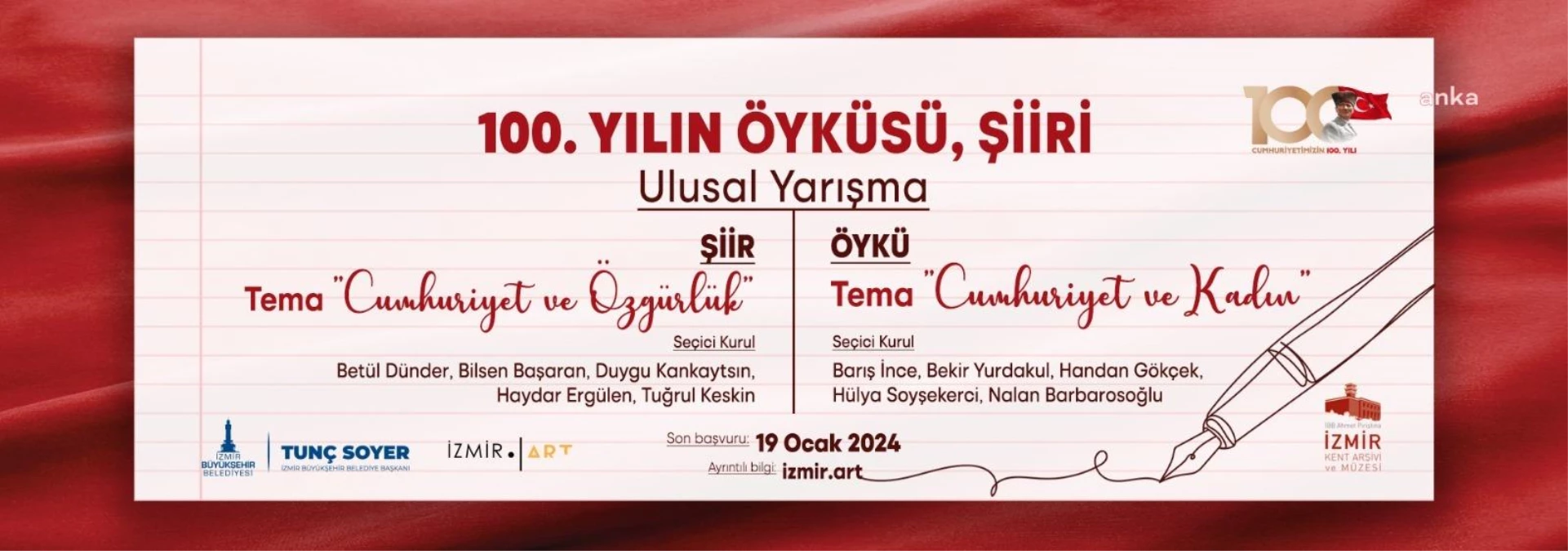 İzmir Büyükşehir Belediyesi Cumhuriyet'in 100. Yılını Öykü ve Şiir Yarışmasıyla Kutluyor