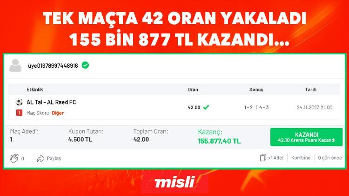 Tek maçta 42 oran yakaladı, 155 bin 877 TL kazandı… 90+’da atılan gollerle kupon geldi!