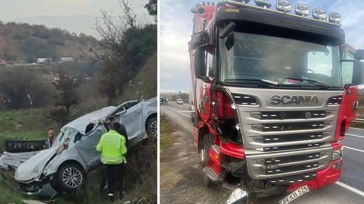 Bursa'da TIR, otomobile çarptı! 2 kişi yaralandı