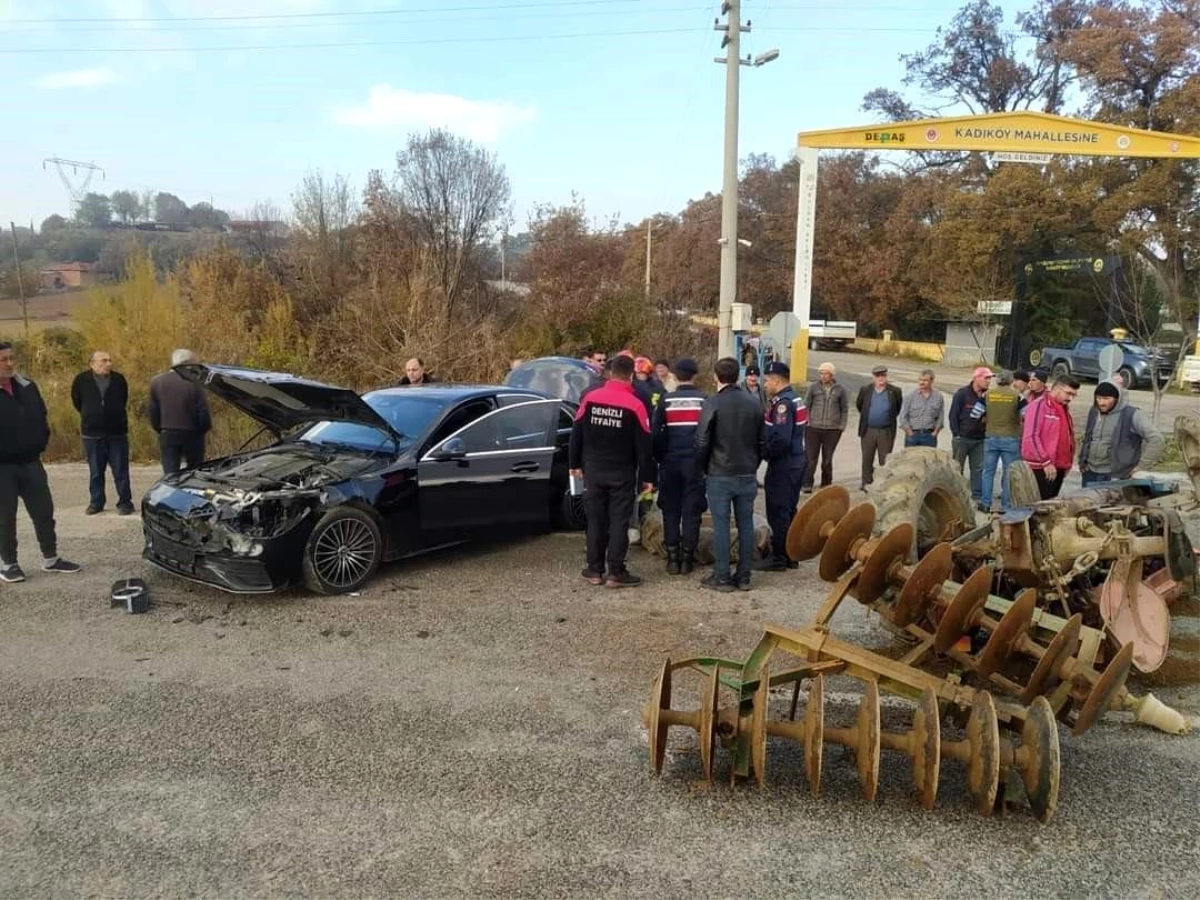 Denizli'de otomobil ve traktörün karıştığı kaza: 1 yaralı