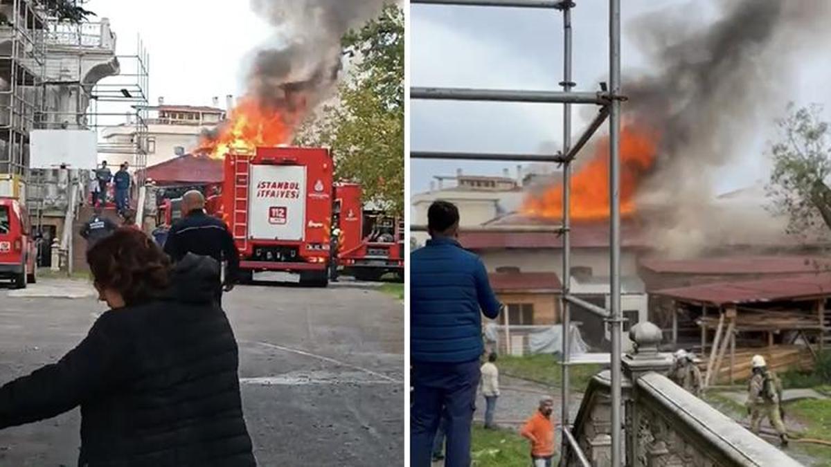 Üsküdar'da tarihi köşk içerisindeki marangozhanede yangın