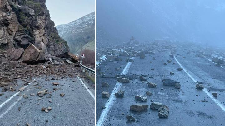 Hakkari-Çukurca kara yolunda heyelan! Yol 2 saat trafiğe kapandı