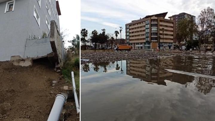 İskenderun'da sağanak! Caddeler yine su altında kaldı... İstinat duvarı yıkılan bina boşaltıldı