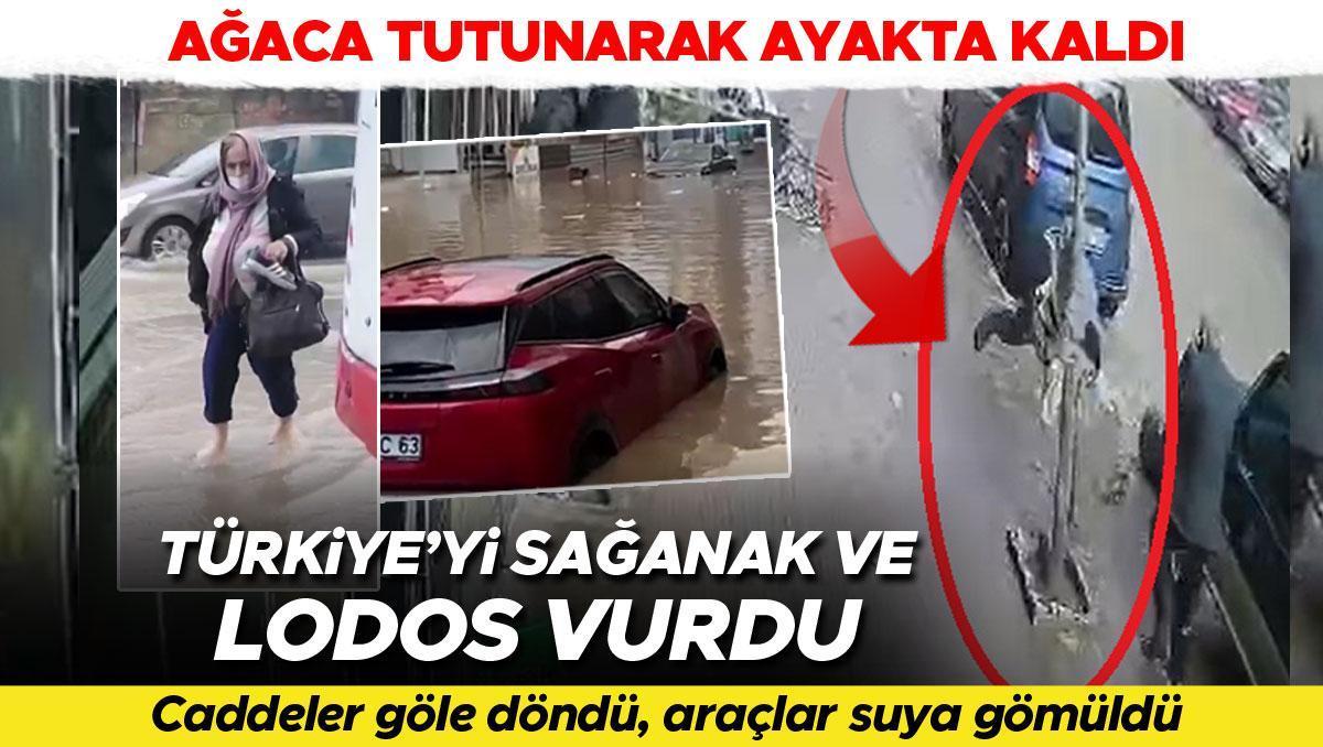 Türkiye'yi sağanak ve lodos vurdu! Cadde ve sokaklar göle döndü... Vatandaşın zor anları: Ağaca tutunarak ayakta kaldı