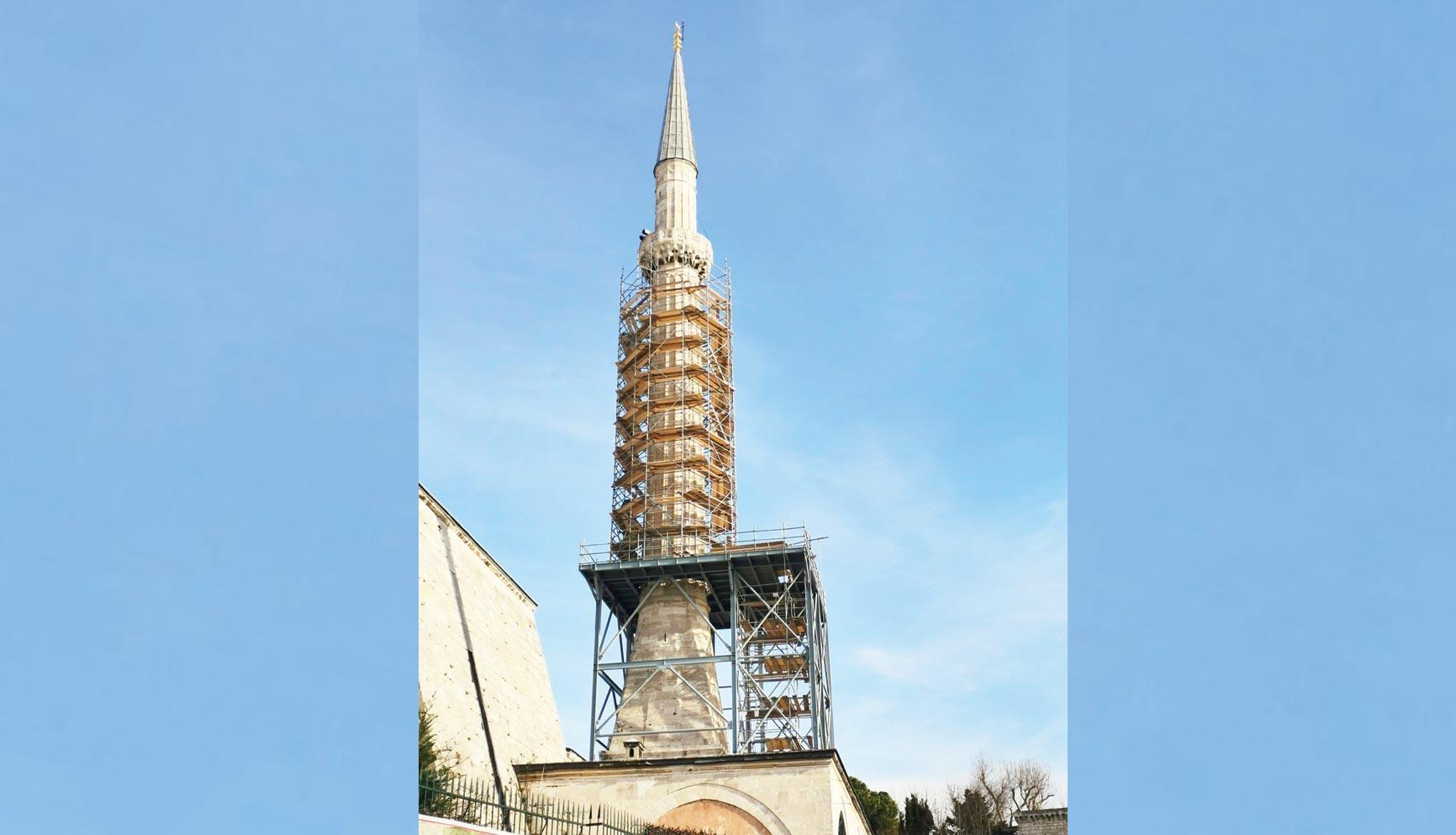 Ayasofya minaresinde çalışma başladı