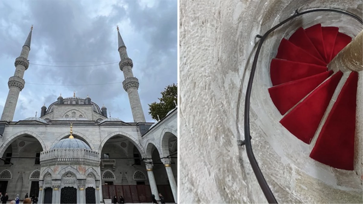 Üsküdar'daki tarihi Valide-i Cedid Camii'nin merdivenleri ilginç yapısıyla dikkat çekiyor