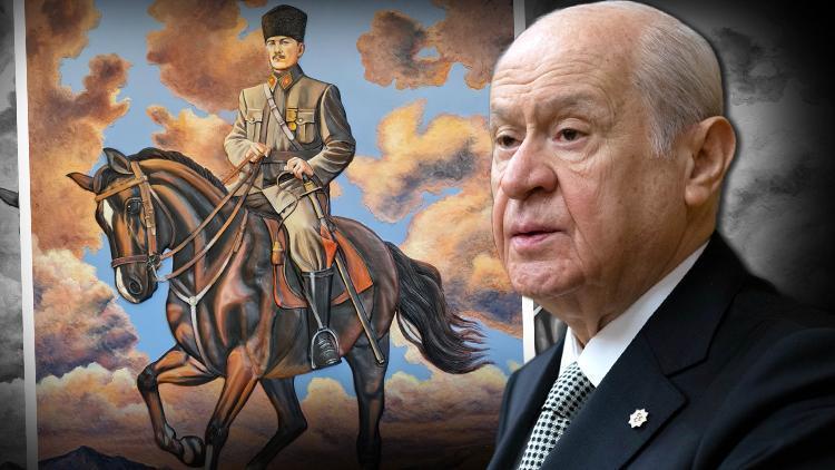 Yapımı 3 ay süren Atatürk tablosu, MHP lideri Devlet Bahçeli'nin makamında