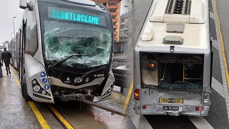 Metrobüs, durakta yolcu alan metrobüse çarptı