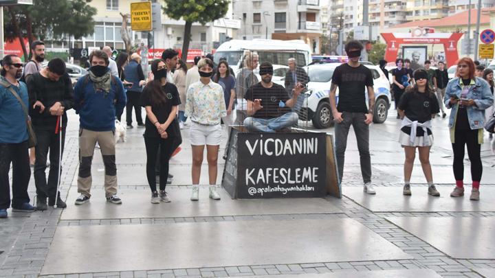 İzmir'de sokak hayvanları için eylem: 'Vicdanını kafesleme'