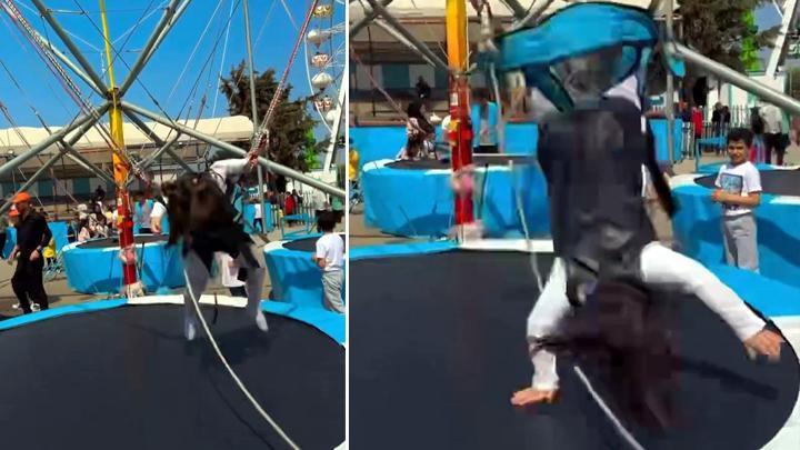 Lunaparkta korku dolu anlar... Trambolin salıncaktaki çocuğun kemeri açıldı, dakikalarca savrulup düştü