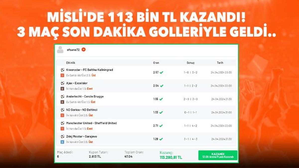 Misli'de 113 bin TL kazandı! 3 maç son dakika golleriyle geldi...