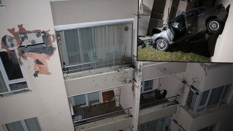 Ankara’da kontrolden çıkan otomobil binanın 3’üncü katına çarptı