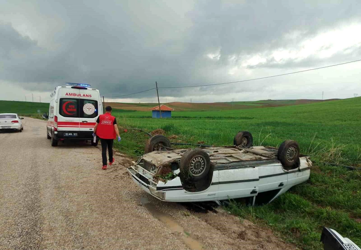 Çorum'un Alaca ilçesinde otomobil takla attı, yaralı yok