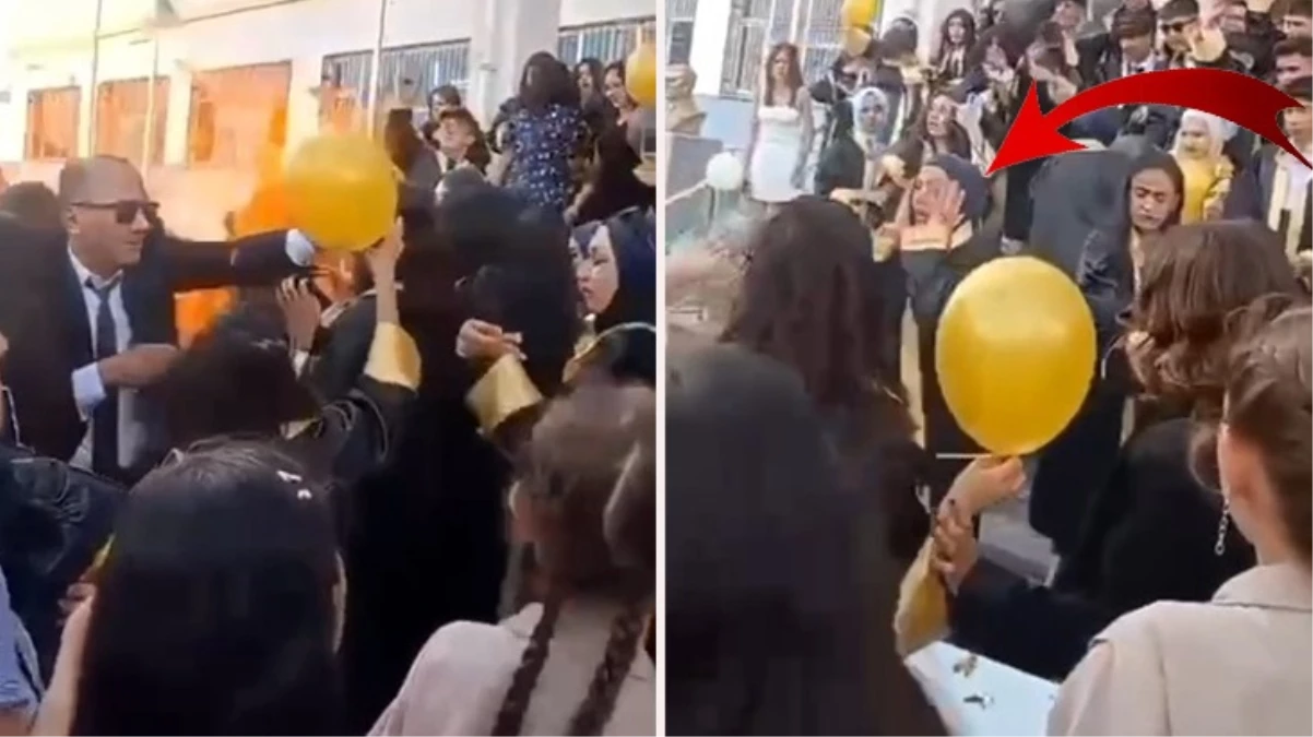 O anlar kamerada! Okuldaki mezuniyet kutlamasında helyum gazlı balon patladı