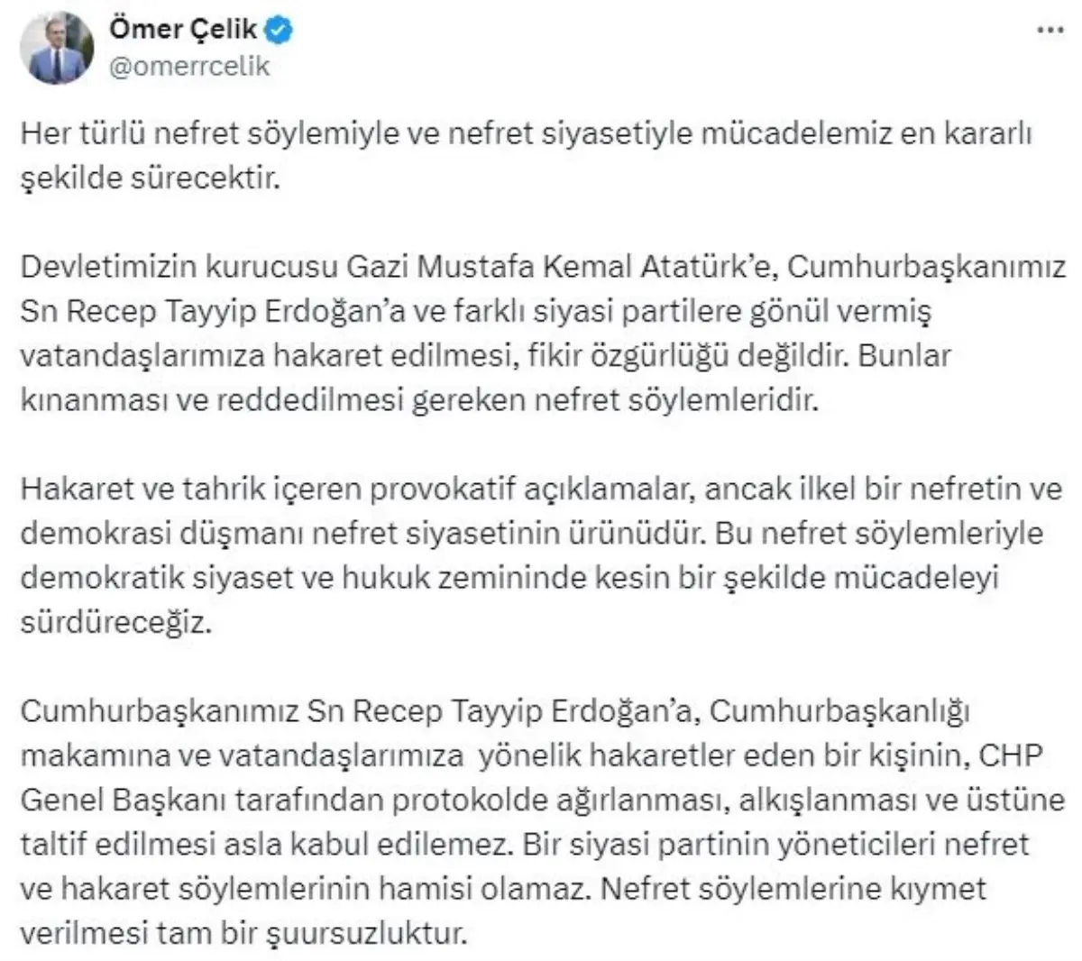 AK Parti Sözcüsü Çelik: CHP Genel Başkanı'nın Hakaret Eden Kişiyi Ağırlaması Kabul Edilemez