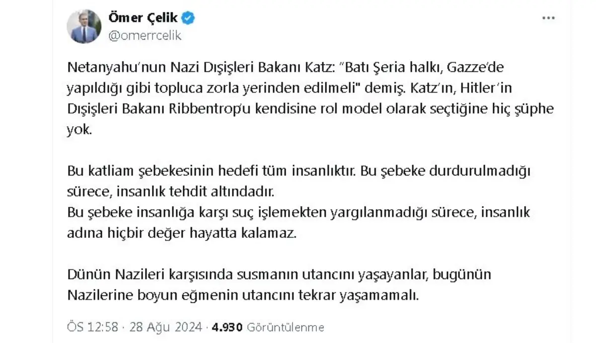 AK Parti'den İsrail Dışişleri Bakanı'na sert tepki