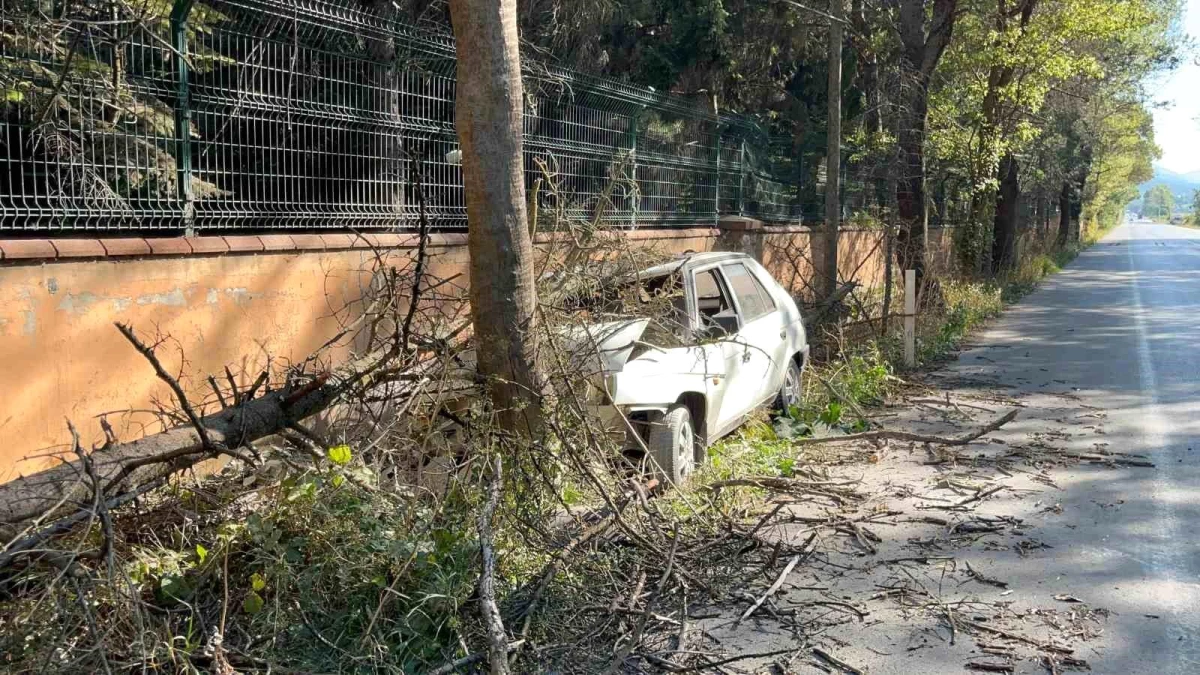 Bolu'da Kontrolden Çıkan Otomobilde Yangın Çıktı, Sürücü Yaralandı