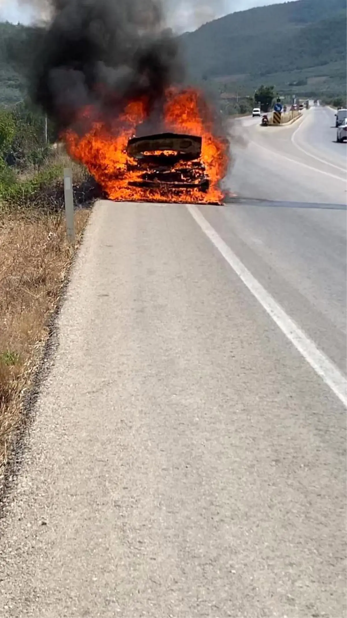 İznik'te Yolun Ortasında Otomobil Alev Alev Yandı