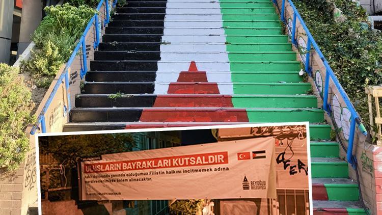 Merdivenlere Filistin Bayrağı çizilmişti... Beyoğlu Belediyesi'nden açıklama: Ulusların bayrağı kutsaldır