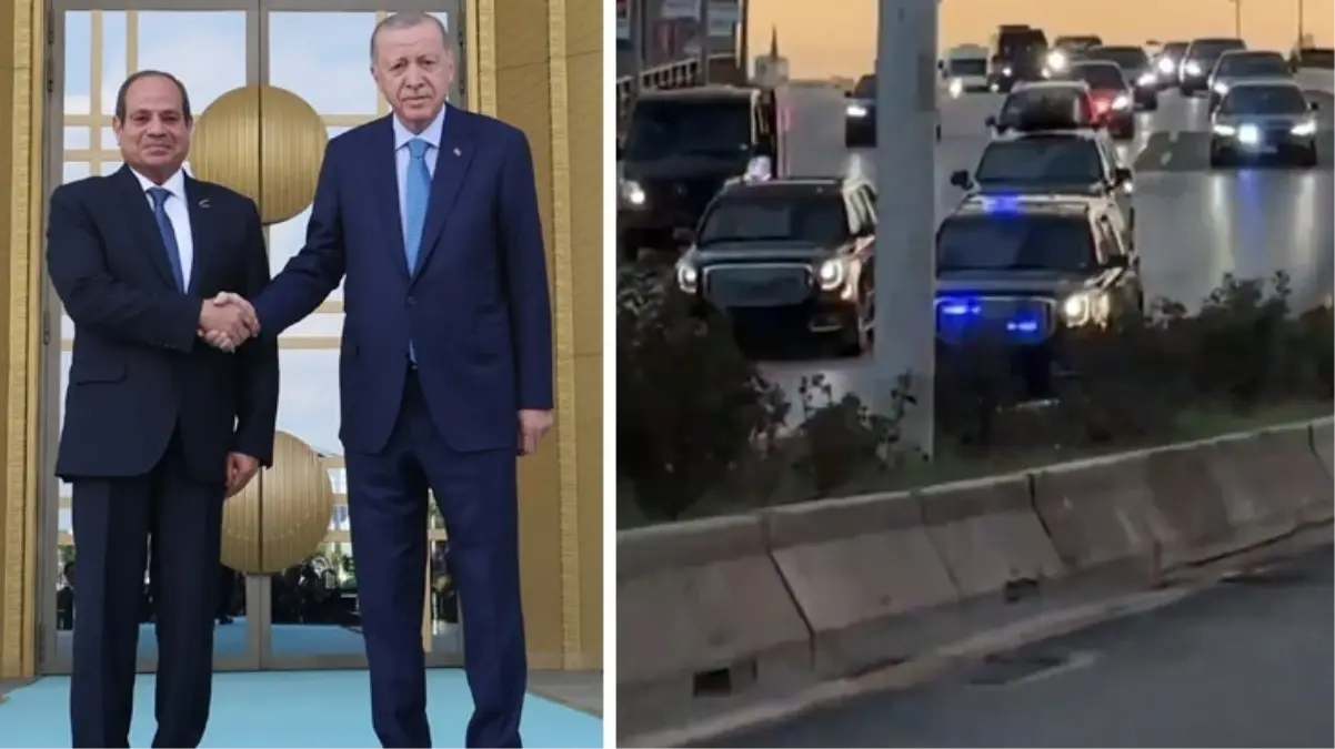 Görüntüler viral oldu! İşte Cumhurbaşkanı Erdoğan'ın Sisi'yi havalimanına bıraktığı konvoy