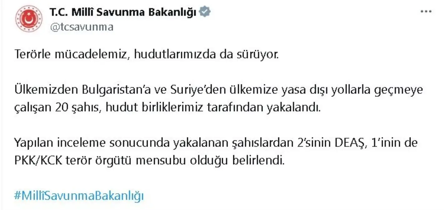 MSB, Hudut Birliklerince Yakalanan 20 Terörist Açıklandı