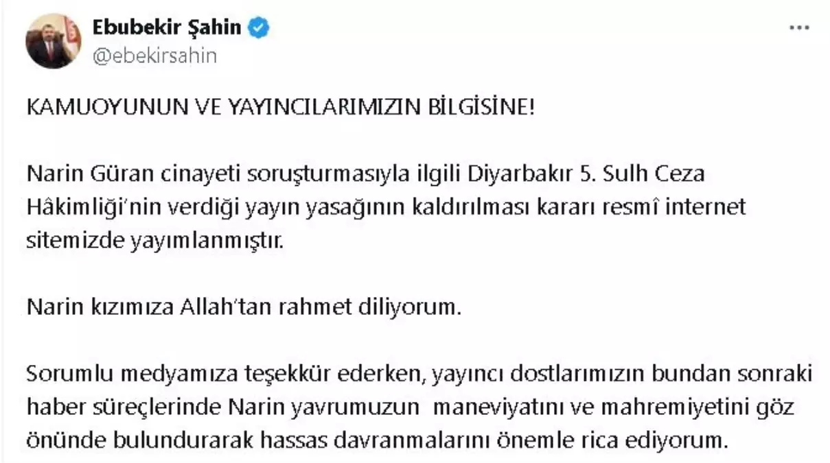 Narin Güran cinayeti soruşturmasıyla ilgili yayın yasağı kaldırıldı