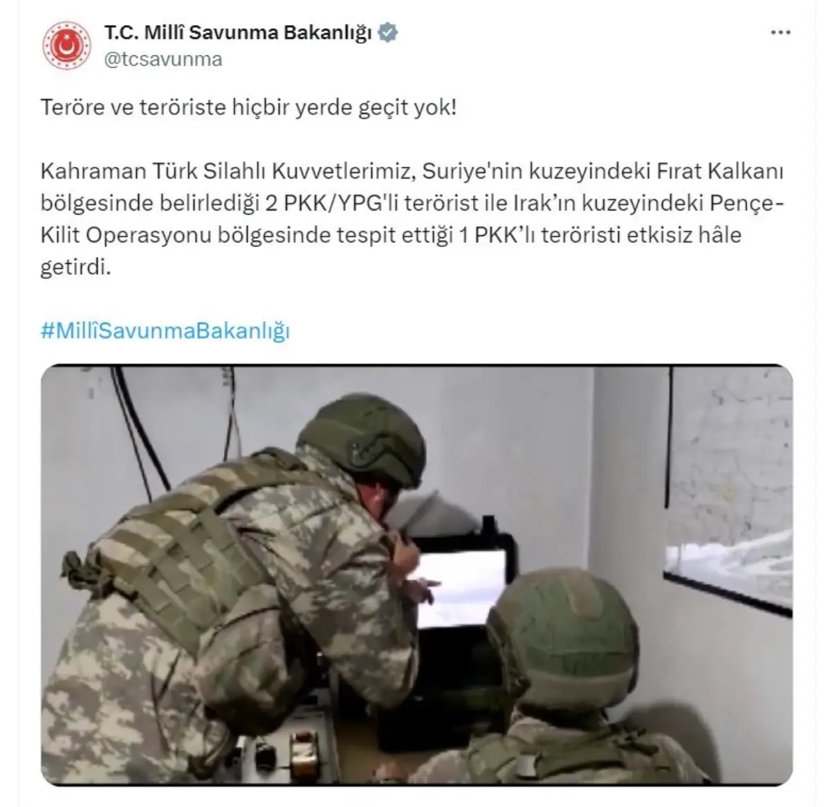 TSK, PKK/YPG'li 3 Teröristi Etkisiz Hale Getirdi