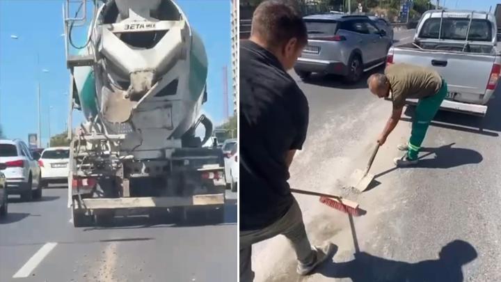 Üsküdar'da beton mikseri yola beton dökerek ilerledi! Sürücüye 12 bin 52 lira para cezası